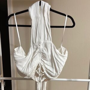 Fashion to Figure White Ruched Halter Crop Top